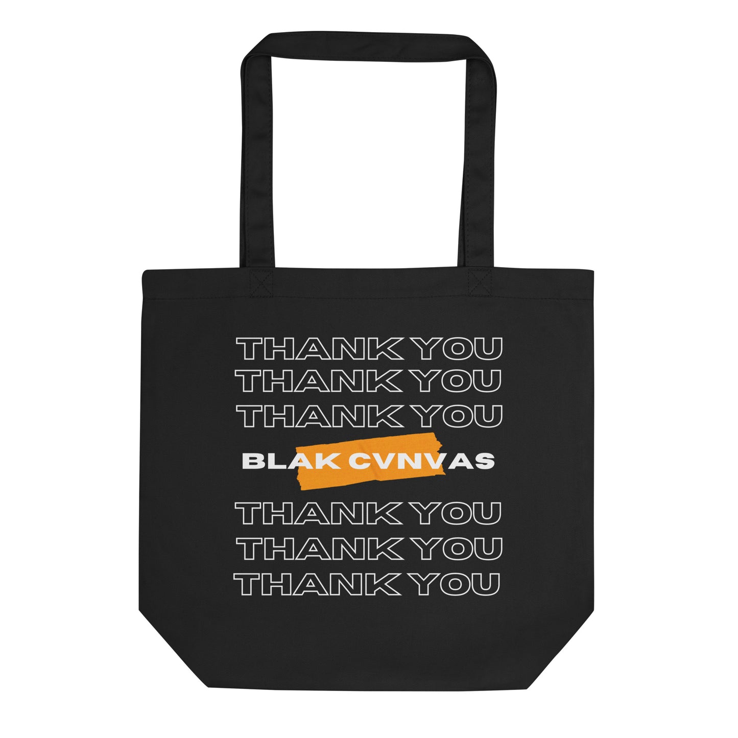 Organic black tote bag with bold orange logo by BLAK CVNVAS