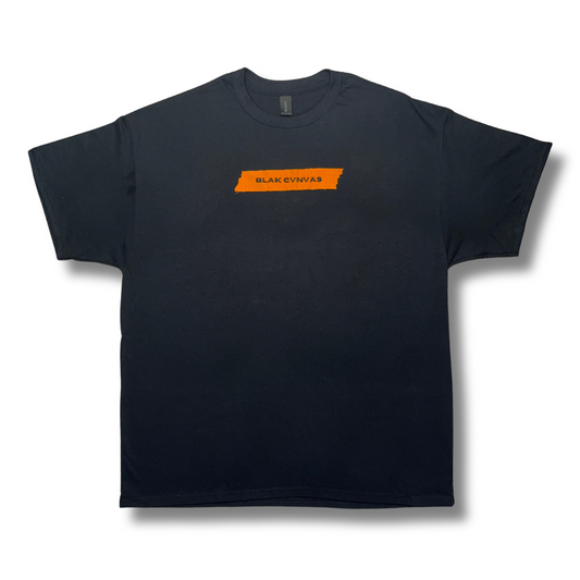 Standard black tee with signature orange tape detail by BLAK CVNVAS